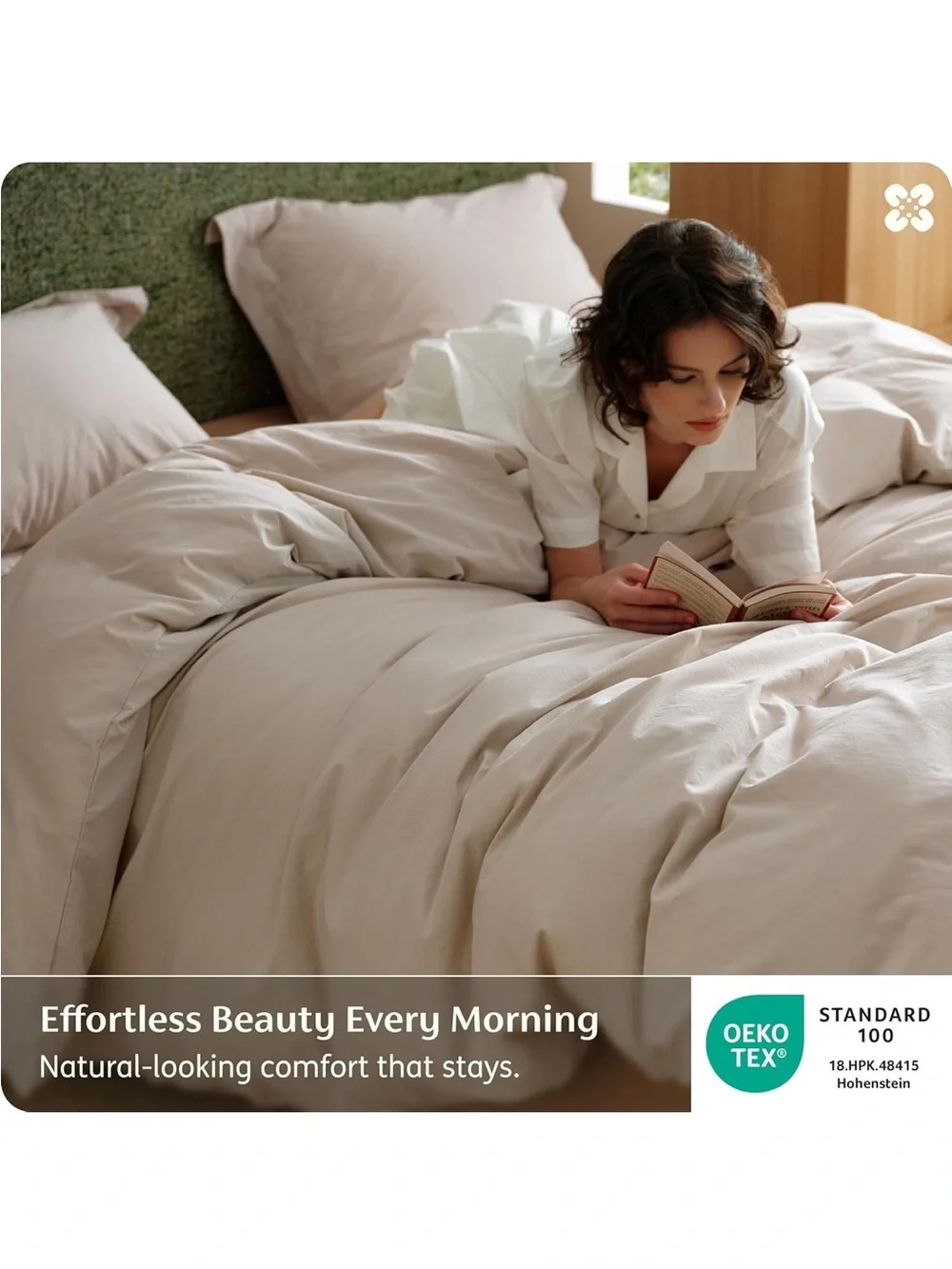 NEW Bedsure 100% Washed Cotton Duvet Cover Full Size - Linen Color Minimalist